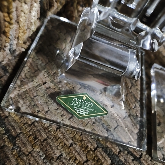 Vintage Shannon Crystal Pillar Candle Holder 10" Pair Heavy Art Deco MCM Marked - Picture 10 of 10